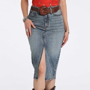 NWT Cruel Denim High Rise Midi Skirt with front slit Size 28/5